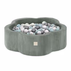 Piscine à Balles pour Bébé Enfants pour la Chambre MISIOO Fleur Velours Côtelé Vert 95x30 cm 200 Balles: Menthe/Argent/Blanc  ...