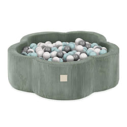 Piscine à Balles pour Bébé Enfants pour la Chambre MISIOO Fleur Velours Côtelé Vert 95x30 cm 200 Balles: Menthe/Argent/Blanc Perle