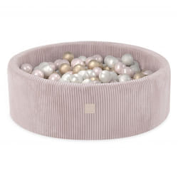 Piscine à Balles pour Bébé Enfants pour la Chambre MISIOO Ronde Velours Côtelé Rose 90x30 cm 200 Balles: Rose/Doré/Blanc Perle