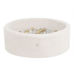 Piscine à Balles pour Bébé Enfants Chambre des Enfants MISIOO Ronde Bouclé Crème 90x30 cm 200 Balles: Doré/Blanc Perle/Transparent
