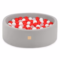 Piscine à Balles pour Bébé Enfants Chambre des Enfants MISIOO Ronde Coton Gris 90x30 cm 200 Balles: Rouge/Blanc/Transparent