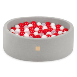 Piscine à Balles pour Bébé Enfants Chambre des Enfants MISIOO Ronde Coton Gris 90x30 cm 200 Balles: Rouge/Blanc/Transparent