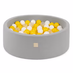 Piscine à Balles pour Bébé Enfants Chambre des Enfants MISIOO Ronde Coton Gris 90x30 cm 200 Balles: Jaune/Blanc/Transparent