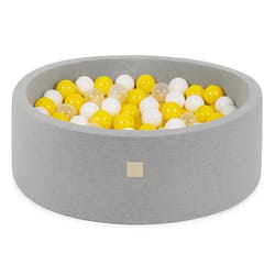 Piscine à Balles pour Bébé Enfants Chambre des Enfants MISIOO Ronde Coton Gris 90x30 cm 200 Balles: Jaune/Blanc/Transparent
