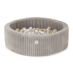 Piscine à Balles pour Bébé Enfants MISIOO Ronde Velours Côtelé Épais Beige 90x30 cm 200 Balles: Doré/Blanc Perle/Transparent