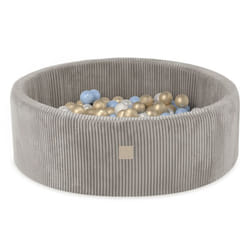 Piscine à Balles pour Bébé Enfants pour la Chambre MISIOO Ronde Velours Côtelé Beige 90x30 cm 200 Balles: Bleu/Doré/Blanc Perle