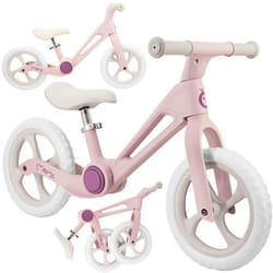 MoMi NORU Vélo Bébé Draisienne Pliable - Dès 2 Ans – Jusquà 25 kg - 12 pouces roues  – Réglable sans Outils – Rose