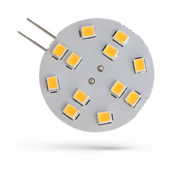 Ampopule LED G4 2W 220 lumens 12 LED SMD, blanc chaud 3000K Les lampes LED G4 sont dotées de deux contacts métalliques distan ...