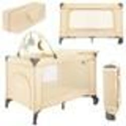 MoMi BELOVE PLUS Lit de Voyage Bébé  - Lit parapluie Bébé - Jusquà 15 kg - Arche à jouets  Matelas  Table à langer Sac – Beige