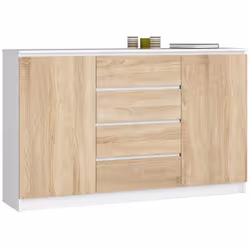 AKORD Furniture Factory OP0LK-1BIASON007, Blanc, Chêne, 4 tiroir(s), Mat, 4 étagères, 2 portes(s), 16 mm