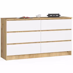 AKORD Furniture Factory OP0LK-140SZ6-ARTBIA, Blanc, Chêne, 6 tiroir(s), Mat, 16 mm, 60 cm, 400 mm