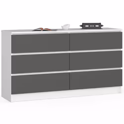 AKORD Furniture Factory OP0LK-140SZ6-BIASZA, Blanc, 6 tiroir(s), Mat, 16 mm, 60 cm, 400 mm