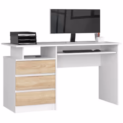 AKORD Furniture Factory IP0PBIUBIASON001, Droit, Forme rectangulaire, Mat, Blanc, Couleur chêne, 3 tiroir(s), 600 mm