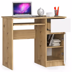 AKORD Furniture Factory IP0PBIUABIPIKSPRA bureau d'ordinateur Blanc, Couleur chêne