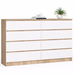 AKORD Furniture Factory OP0LK-160SZ8SONBIA, Blanc, Chêne, 8 tiroir(s), Mat, 16 mm, 71 cm, 400 mm