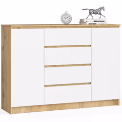 AKORD Furniture Factory OP0LKOMARTBIA006, Blanc, Chêne, 4 tiroir(s), Mat, 4 étagères, 2 portes(s), 16 mm