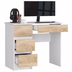 AKORD Furniture Factory IP0PBIUBIASONLEA7 bureau d'ordinateur Blanc, Couleur chêne