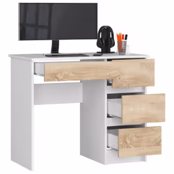 AKORD Furniture Factory IP0PBIUBIASONPRA7 bureau d'ordinateur Blanc, Couleur chêne