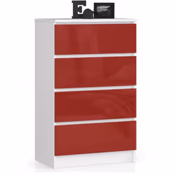 AKORD Furniture Factory OP0LK-6.CZERW, Blanc, Rouge, 4 tiroir(s), Brillant, 16 mm, 51 cm, 400 mm