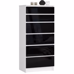 AKORD Furniture Factory OP0LK-6CZARN, Noir, Blanc, 6 tiroir(s), Brillant, 16 mm, 51 cm, 400 mm