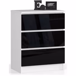 AKORD Furniture Factory OP0LK-3CZAR, Noir, Blanc, 3 tiroir(s), Brillant, 16 mm, 51 cm, 400 mm