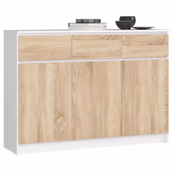 AKORD Furniture Factory OP0LK-1BIASON, Blanc, Chêne, 3 tiroir(s), Mat, 6 étagères, 3 portes(s), 16 mm