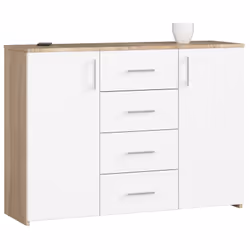 AKORD Furniture Factory OP0LWARSONBIA, Blanc, Chêne, 4 tiroir(s), Mat, 4 étagères, 2 portes(s), 16 mm