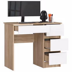 AKORD Furniture Factory IP0PBIUSONBIAPRA7 bureau d'ordinateur Blanc, Couleur chêne
