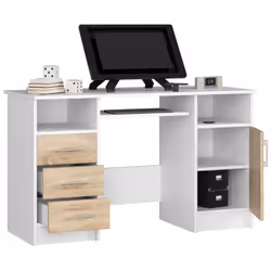 AKORD Furniture Factory IP0PANABIASON bureau d'ordinateur Blanc, Couleur chêne