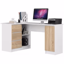 AKORD Furniture Factory IP0PBIUB20LEBIASON, Coin, Mat, Blanc, Couleur chêne, 3 tiroir(s), 850 mm, 1550 mm