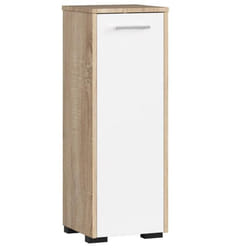 Armoire salle de bains AKORD FIN Chêne Sonoma 30 cm 1 porte façade Blanche 2 étagères 30x30x82 cm