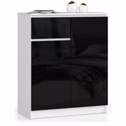 AKORD Furniture Factory OP0LKOMK80CZARPOL, Noir, Blanc, 1 tiroir(s), Brillant, 4 étagères, 2 portes(s), 16 mm