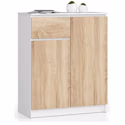 AKORD Furniture Factory OP0LKOMK80BIASON, Blanc, Chêne, 1 tiroir(s), Mat, 4 étagères, 2 portes(s), 16 mm