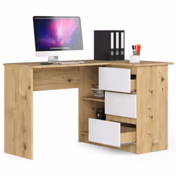 AKORD Furniture Factory IP0P3SDABARTBIA001 bureau d'ordinateur Blanc, Couleur chêne