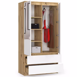 AKORD Furniture Factory SP0PSYSARTBIALUST placard et armoire de chambre à coucher 4 étagères 2 portes(s) Chêne