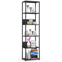 Étagère murale industrielle sur pied AKORD Noire 50 cm façade Noire 6 étagères 50x32x192 cm