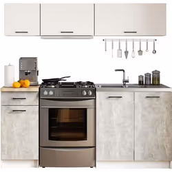Ensemble De Cuisine AKORD OLIWIA G1 Blanc 180 cm 6 portes 1 tiroir façade Béton 6 étagères 180x46x174 cm