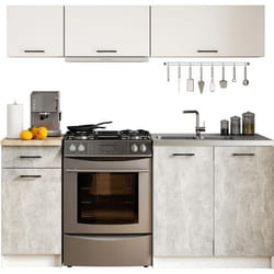 Ensemble De Cuisine AKORD OLIWIA G1 Blanc 180 cm 6 portes 1 tiroir façade Béton 6 étagères 180x46x174 cm