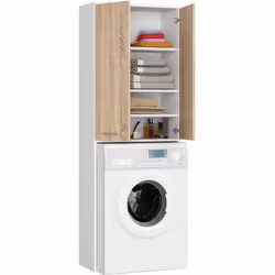 Colonne salle de bains Blanche 64 cm 2 portes façade Chêne Sonoma 4 étagères 64x30x180 cm