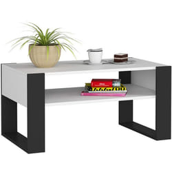 Table à café AKORD table basse DOMI Blanche 92 cm couleur Noir 92x53x45 cm