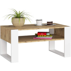 Akord - Table basse domi Chêne Artisan 92 cm pieds Blanc 92x50x45 cm