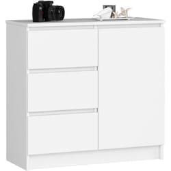 Commode Akord jerry Blanche 80 cm 1 porte 3 tiroirs façade Blanche 2 étagères 80x35x77 cm