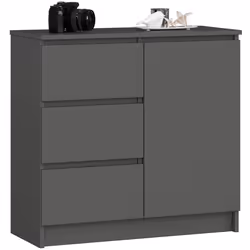 Commode AKORD JERRY Gris Graphite 80 cm 1 porte 3 tiroirs façade Gris Graphite 2 étagères 80x35x77 cm