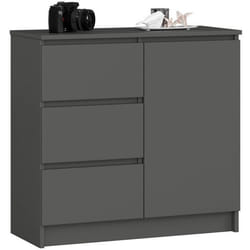 Commode AKORD JERRY Gris Graphite 80 cm 1 porte 3 tiroirs façade Gris Graphite 2 étagères 80x35x77 cm