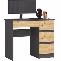 Bureau dordinateur AKORD droit A7 Gris Graphite 90 cm 4 tiroirs façade Chêne Artisan 90x50x77 cm