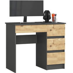 Bureau dordinateur AKORD droit A7 Gris Graphite 90 cm 4 tiroirs façade Chêne Artisan 90x50x77 cm