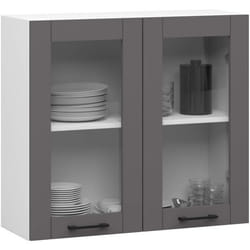 Vitrine de cuisine AKORD OLIWIA W80 H720 Blanche 80 cm 2 portes façade Gris Graphite 2 étagères 80x305x72 cm