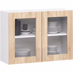 Vitrine de cuisine AKORD LIMA W80 D2 Blanche 80 cm 2 portes façade Chêne Sonoma 2 étagères 80x305x58 cm