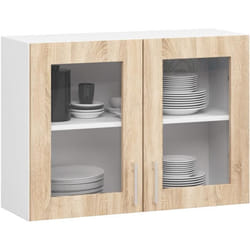 Vitrine de cuisine AKORD LIMA W80 D2 Blanche 80 cm 2 portes façade Chêne Sonoma 2 étagères 80x305x58 cm