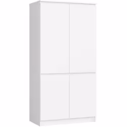 Armoire AKORD S90 Blanche 90 cm 4 portes façade Blanche 4 étagères 90x51x180 cm